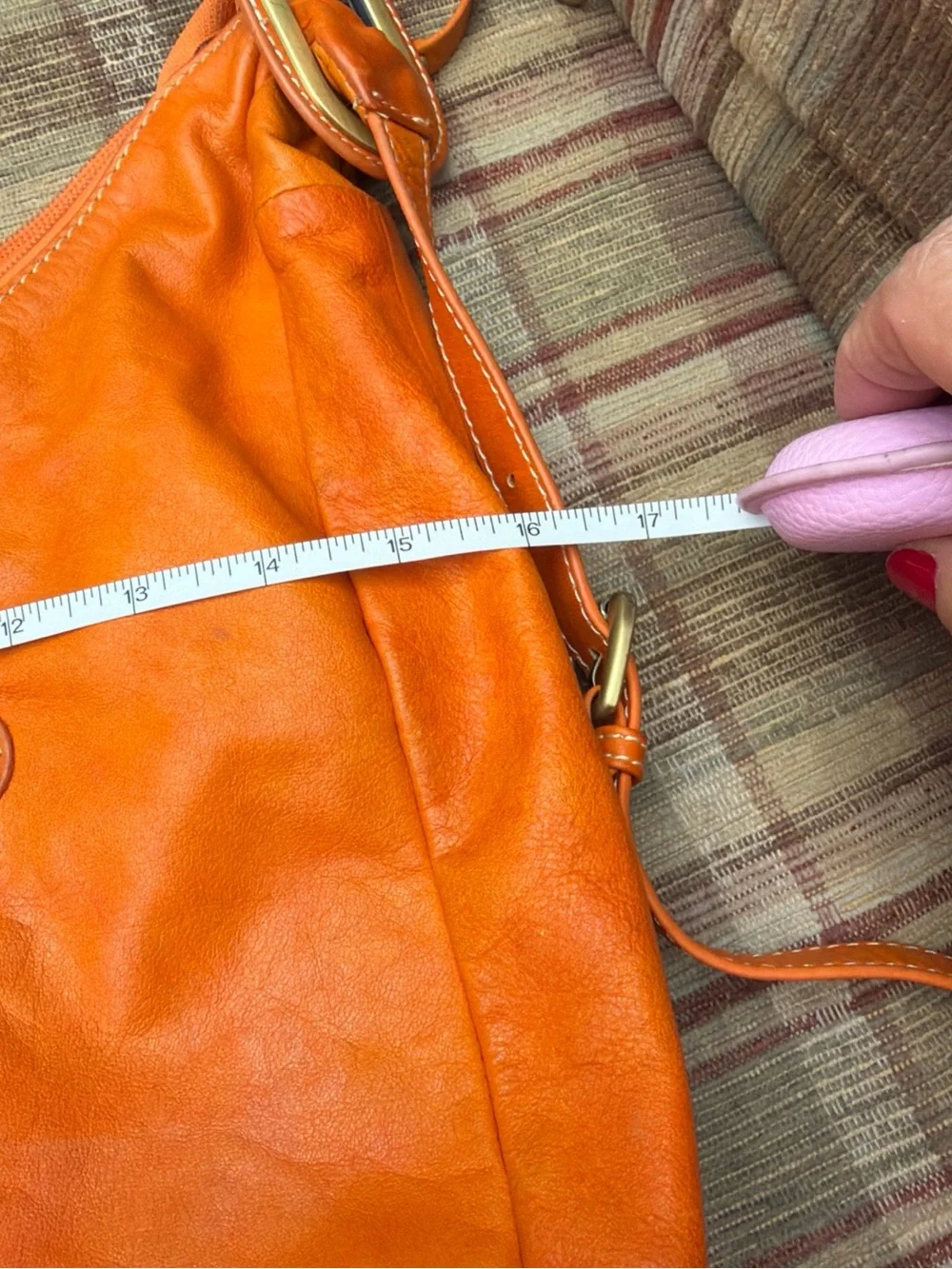 Spiral Orange Leather Hobo Shoulder Bag
